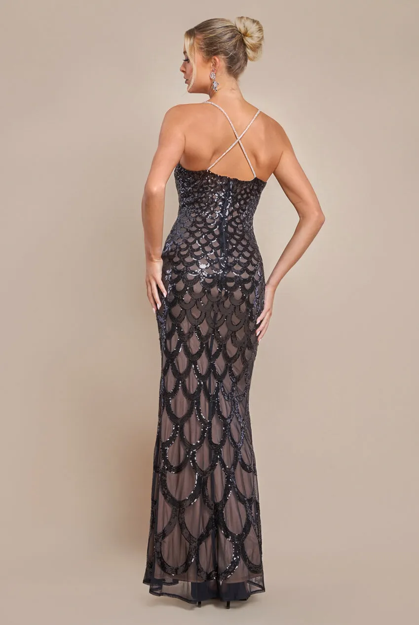 Diamante Strap Fish Scale Sequin Maxi Dress - Black by Goddiva sold by Goddiva product image thumbnail 3