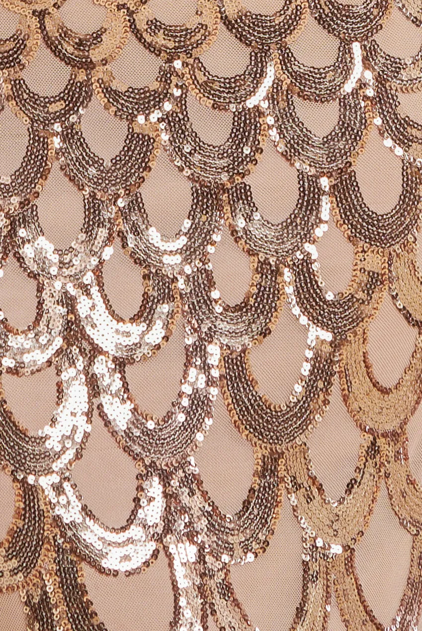 Diamante Strap Fish Scale Sequin Maxi Dress - Champagne by Goddiva sold by Goddiva product image thumbnail 4