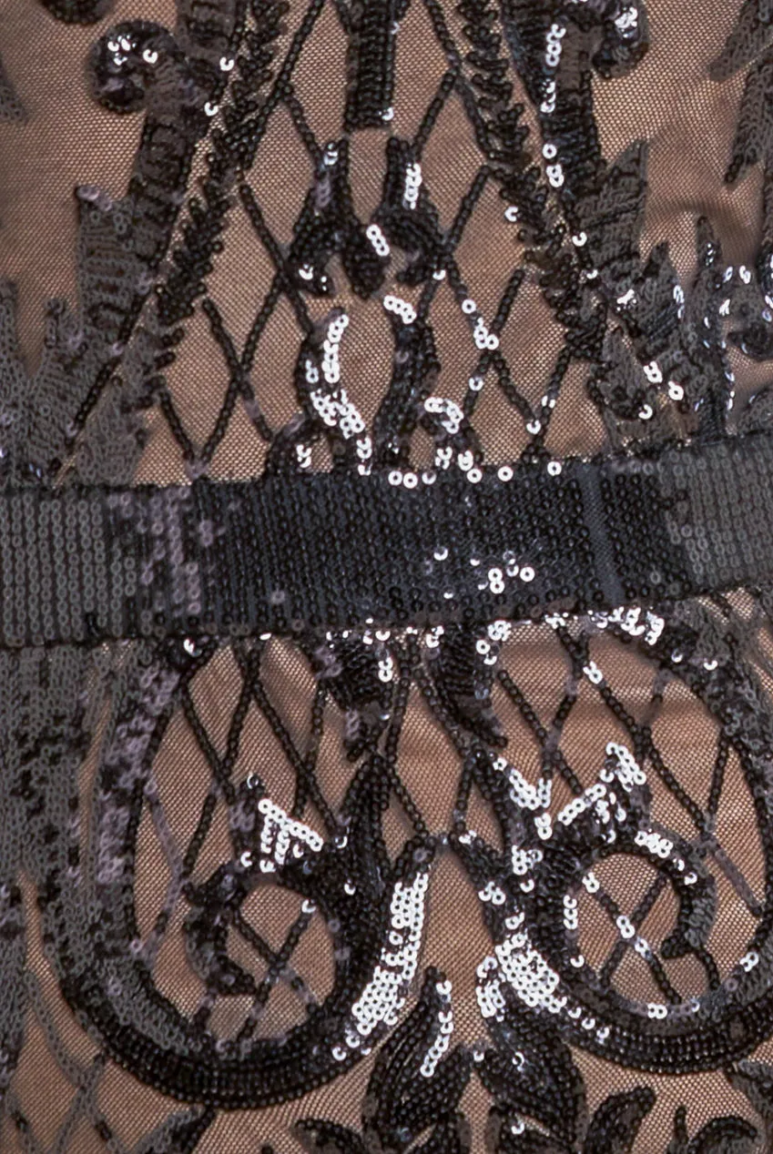 Sequin Square Neck Bodycon Midi Dress With Scalloped Hem - Black by Goddiva sold by Goddiva product image thumbnail 4