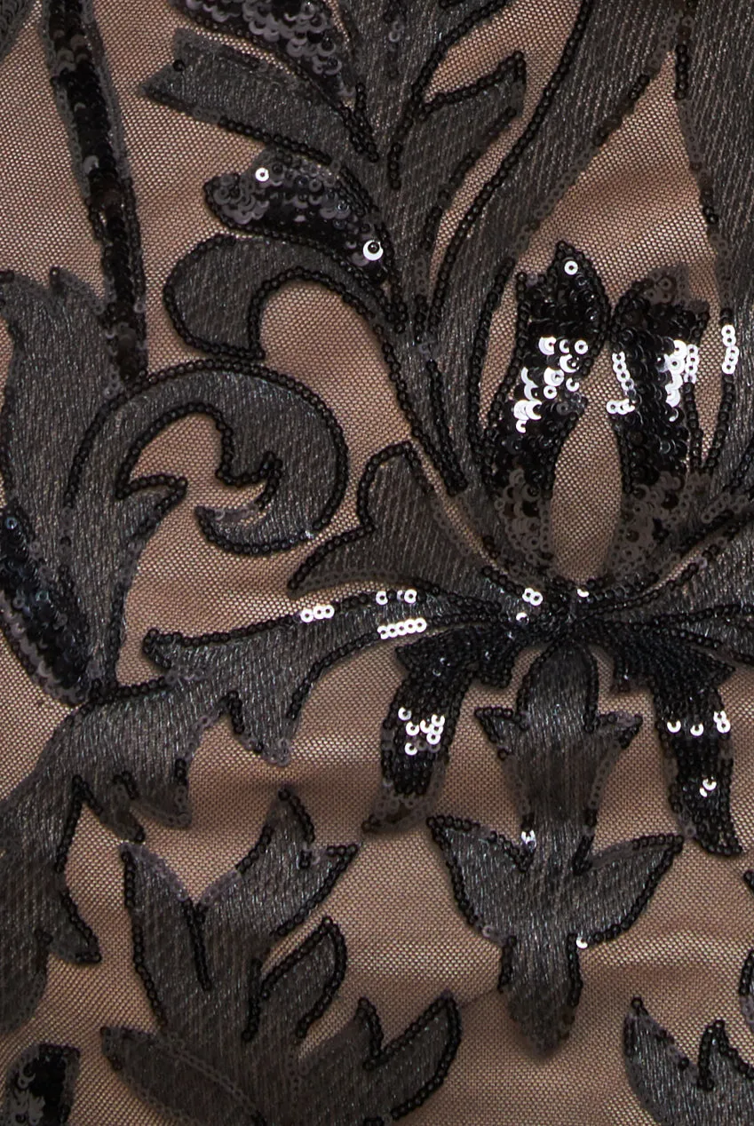 Square Neck Scalloped Embroidered Sequin Midi Dress - Black by Goddiva Plus sold by Goddiva product image thumbnail 4