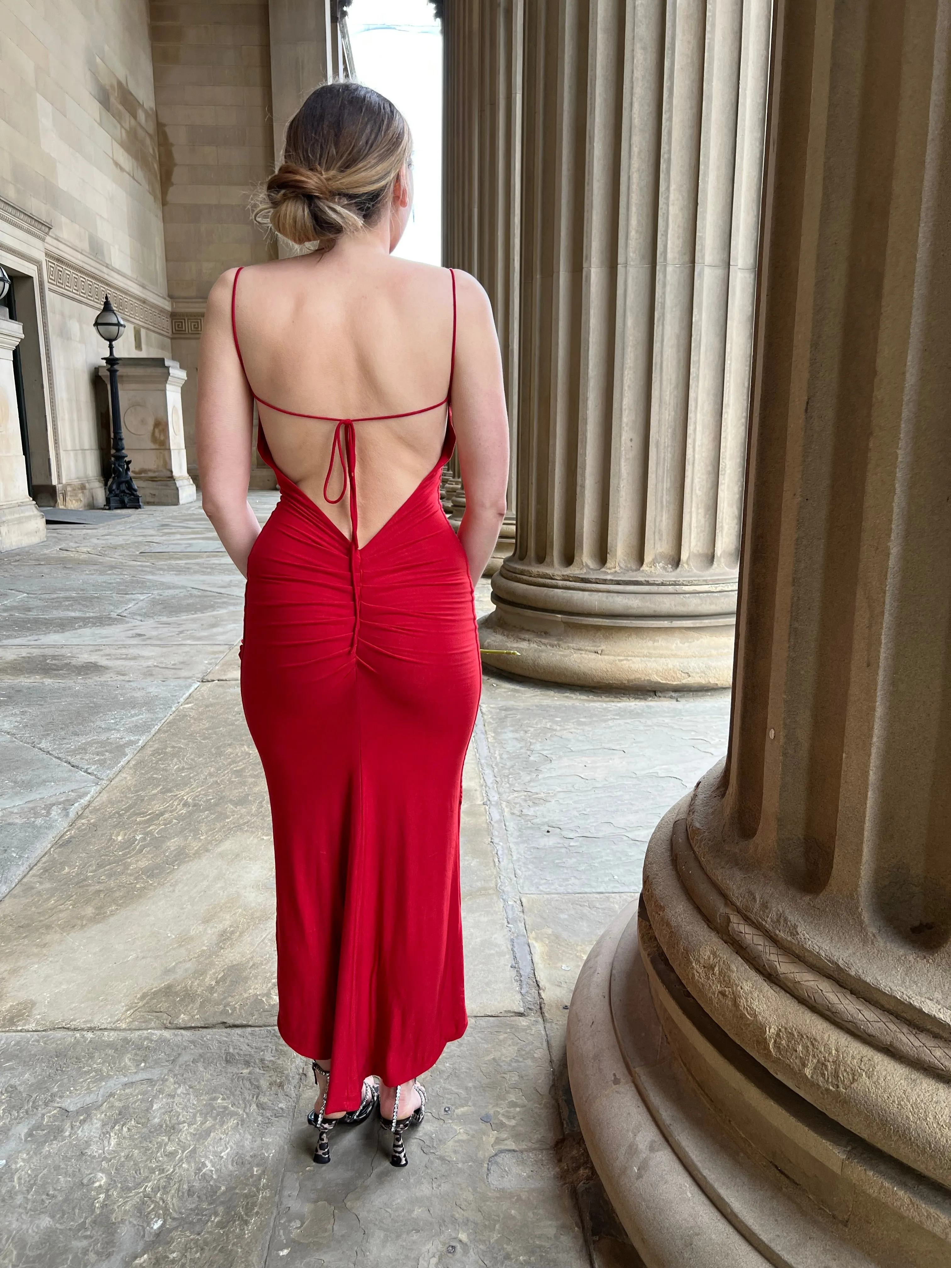 Kaylee Red Ruched Back Bodycon Dress by InFlair sold by Goddiva product image thumbnail 2