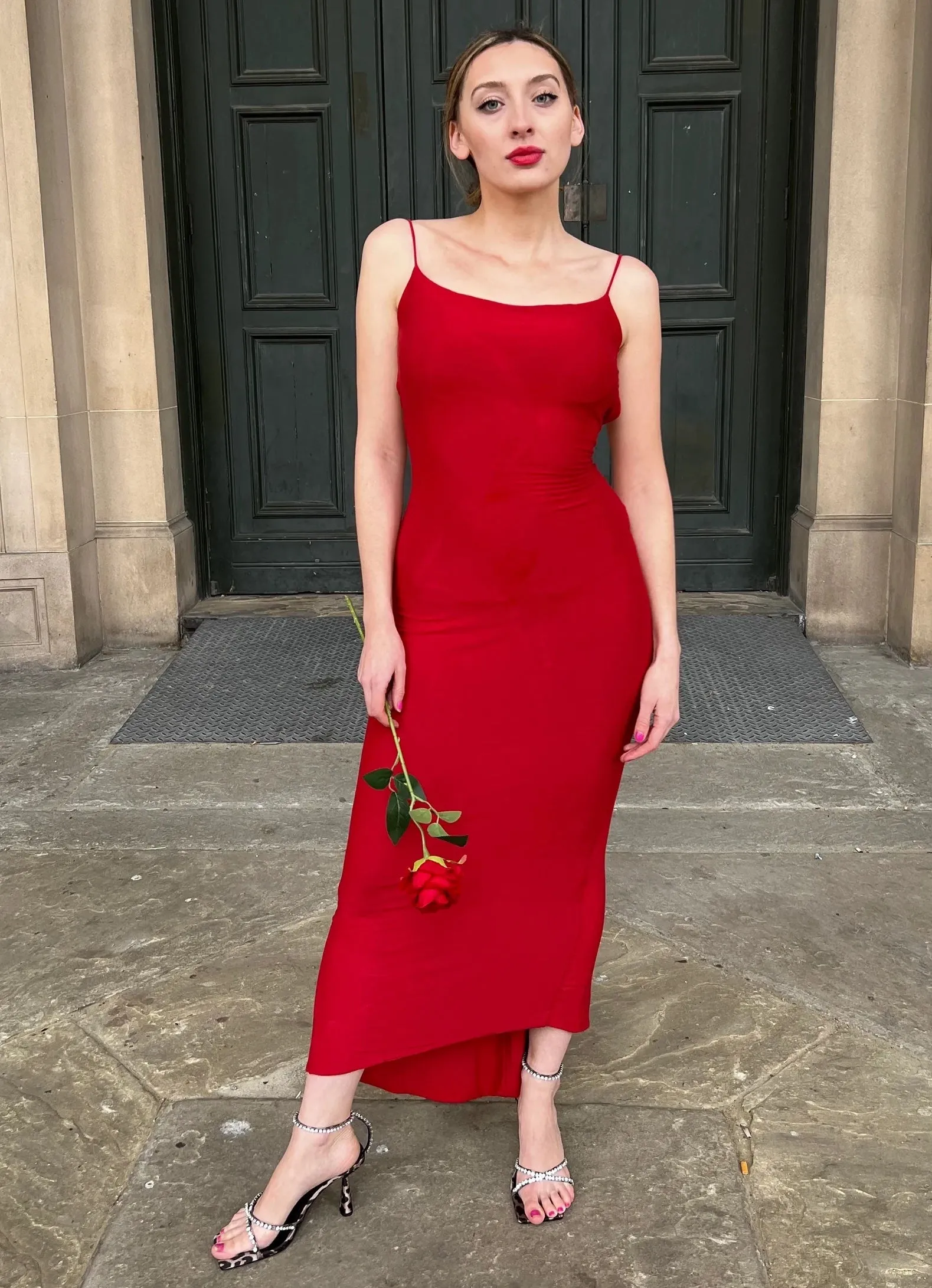 Kaylee Red Ruched Back Bodycon Dress by InFlair sold by Goddiva