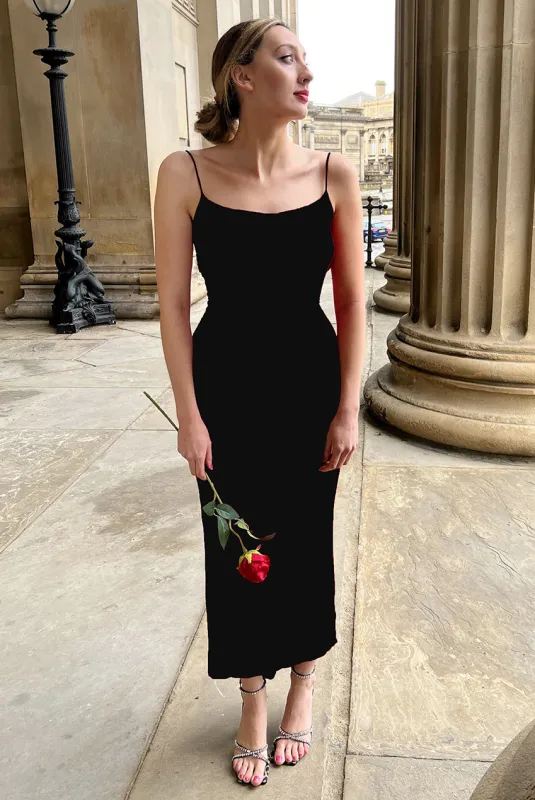 Kaylee Black Ruched Back Bodycon Dress by InFlair sold by Goddiva