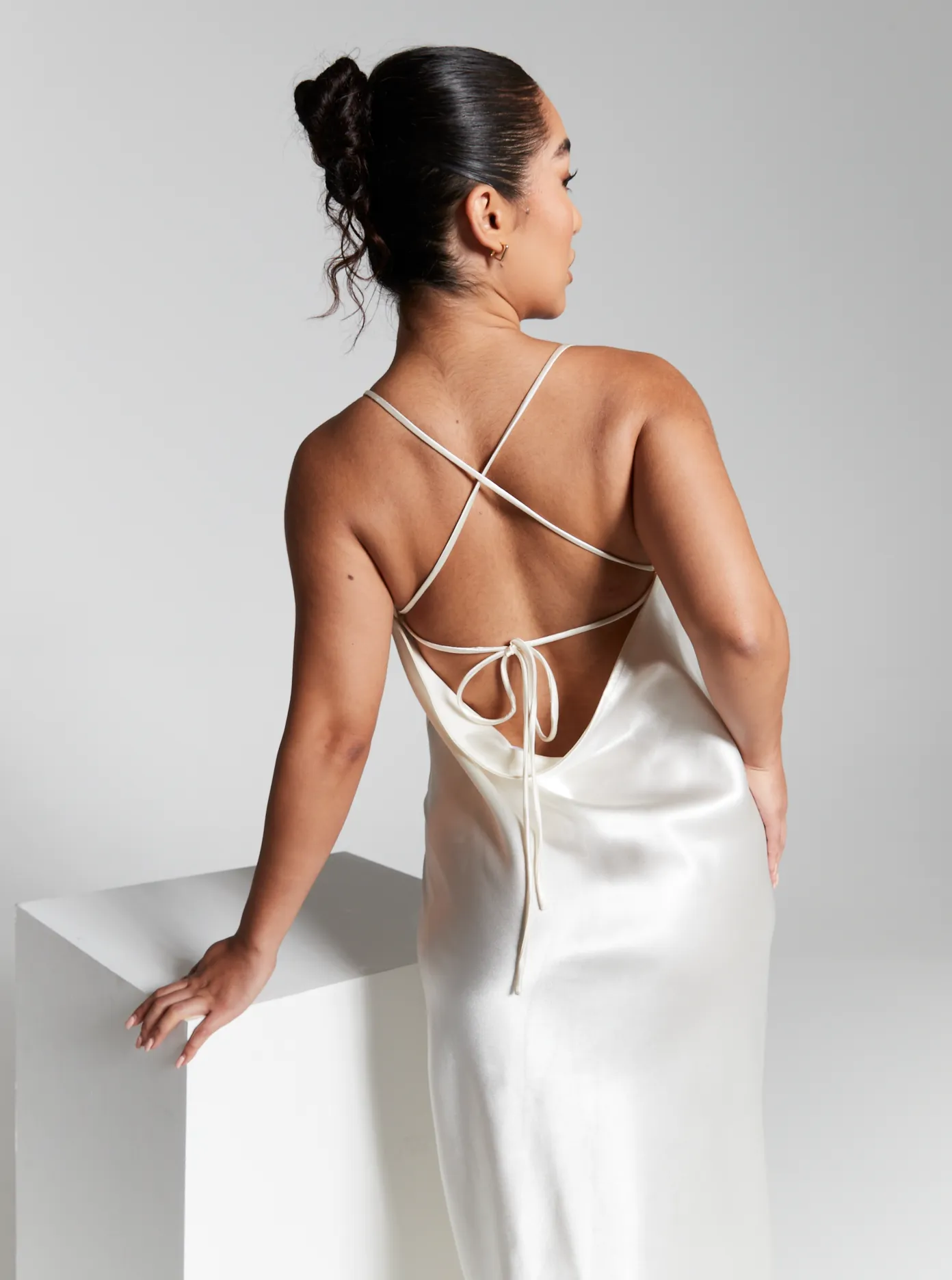 Ivory Cowl Back Midi Slip Dress by InFlair sold by Goddiva product image thumbnail 4