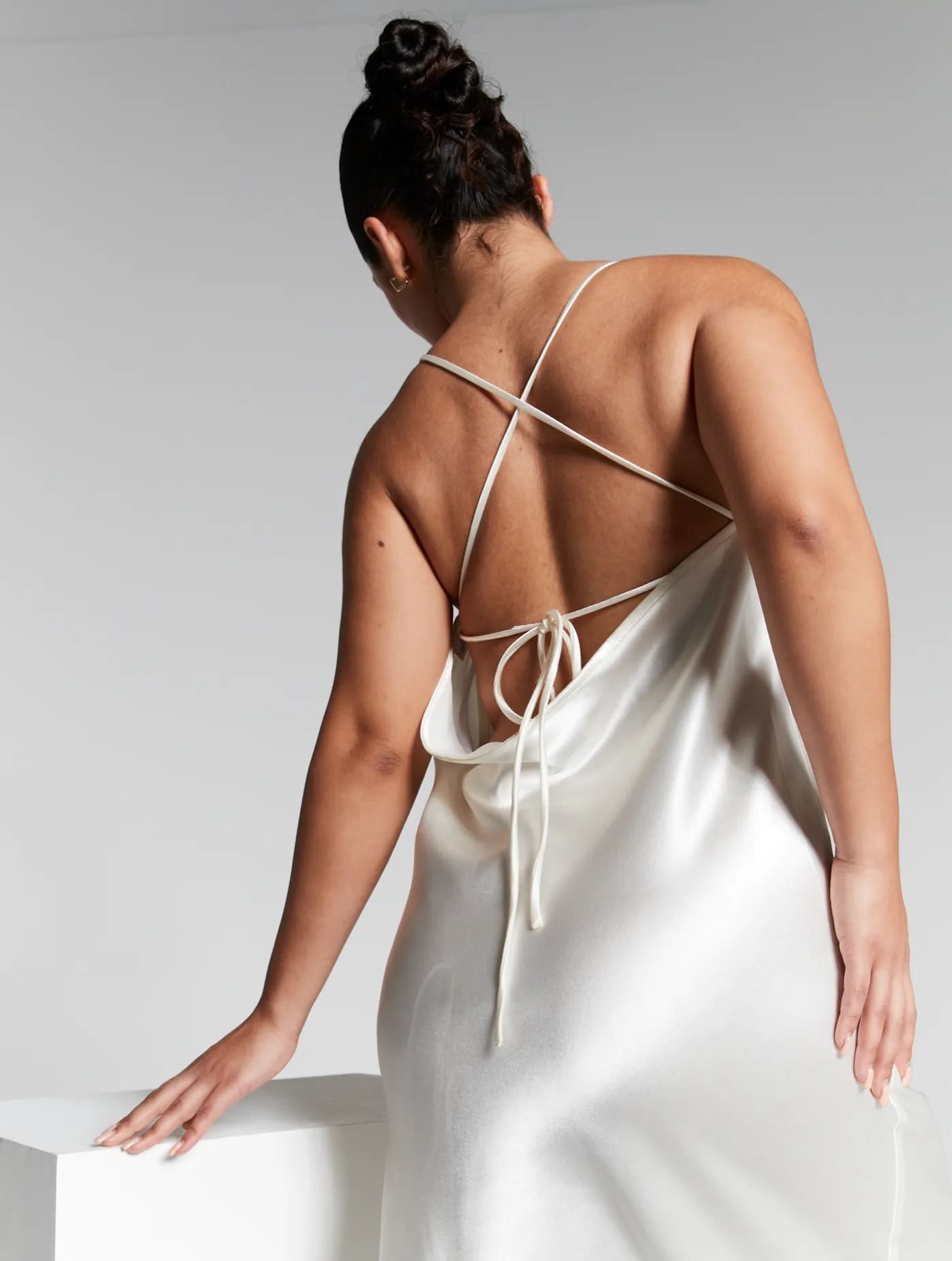 Ivory Cowl Back Midi Slip Dress by InFlair sold by Goddiva product image thumbnail 5