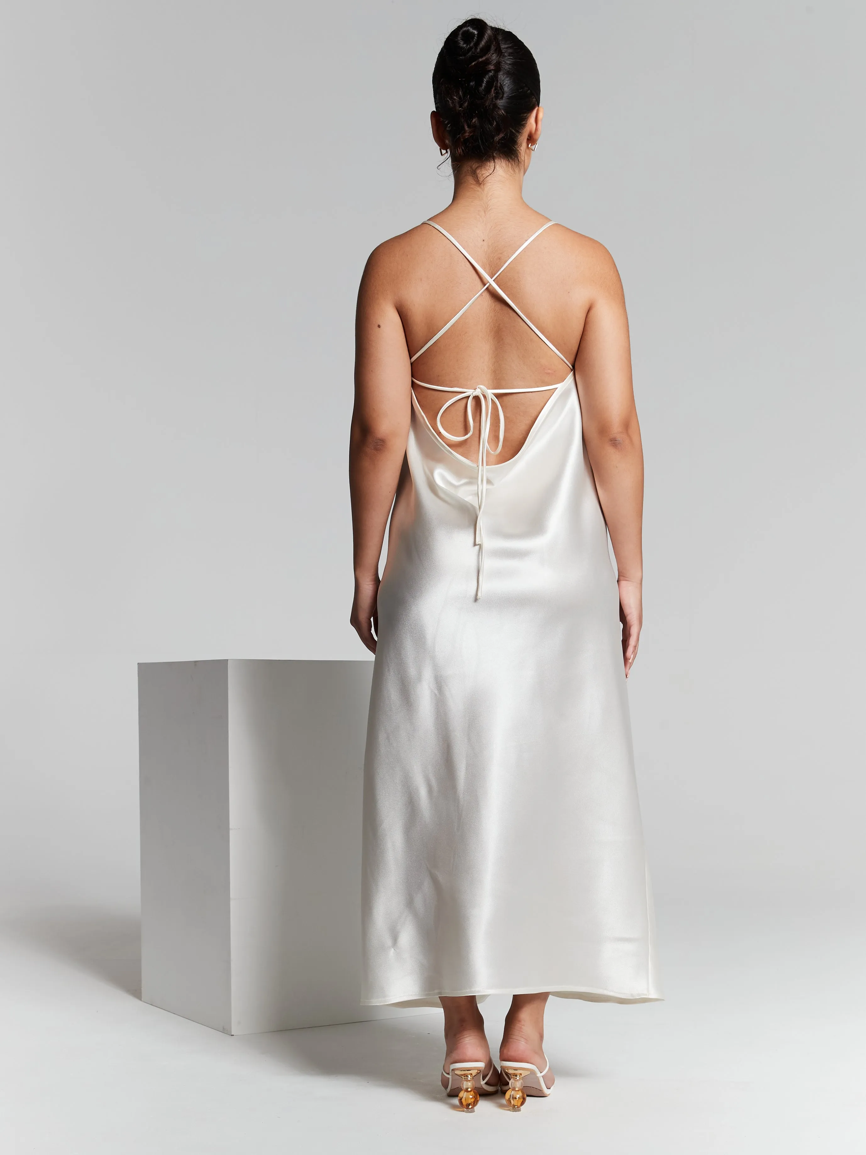 Ivory Cowl Back Midi Slip Dress by InFlair sold by Goddiva product image thumbnail 2