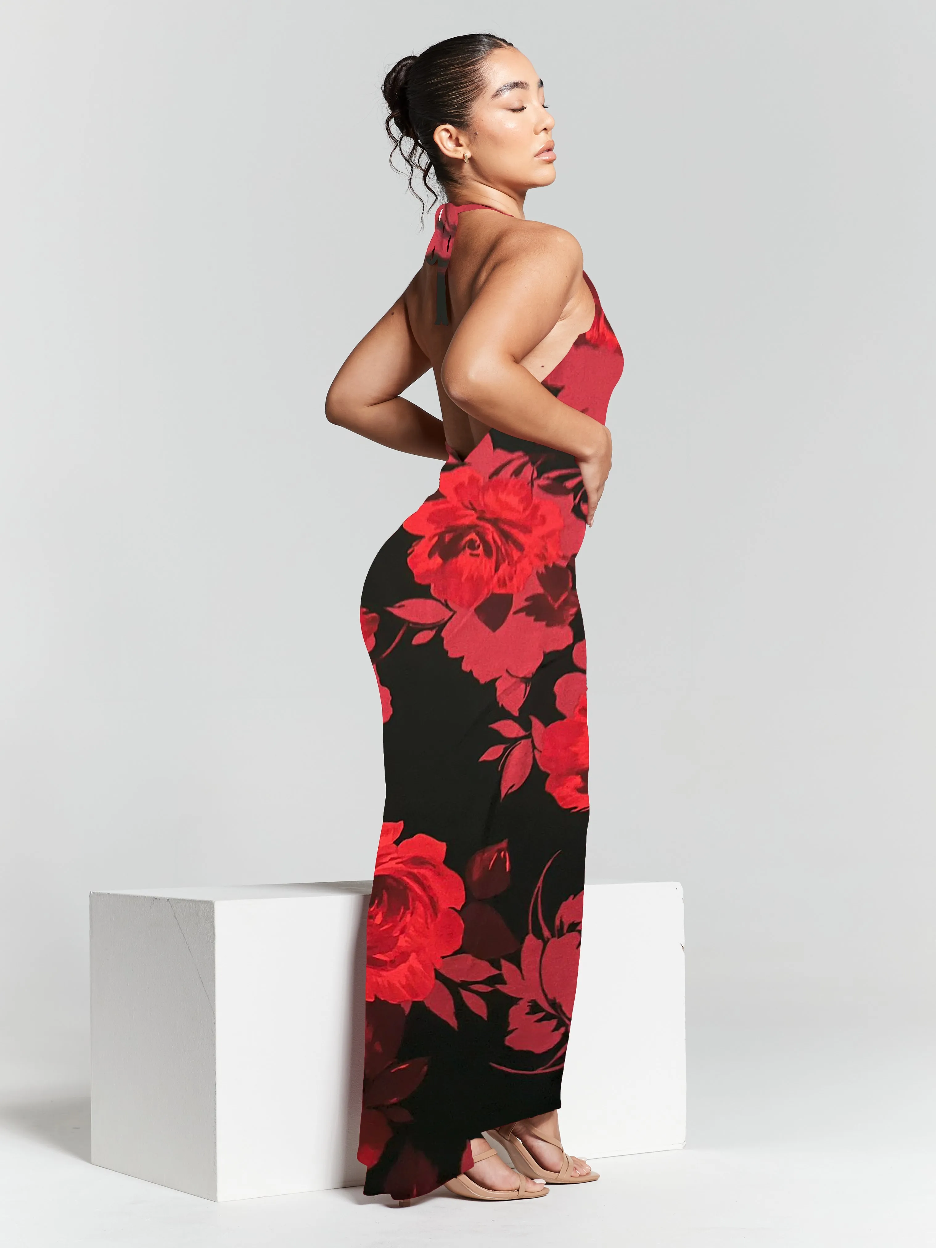Kim Floral Knot Back Bodycon Dress by InFlair sold by Goddiva product image thumbnail 4