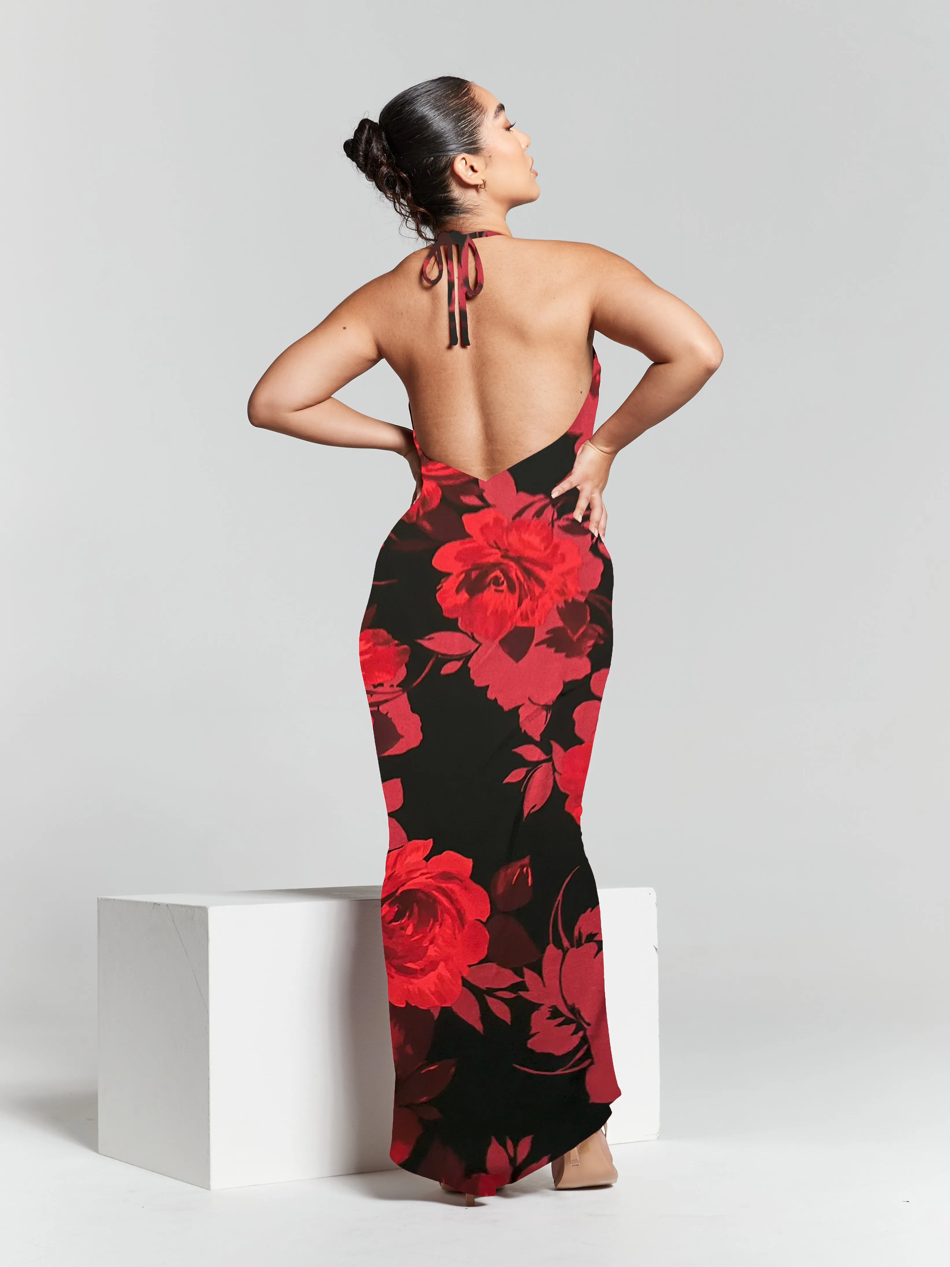 Kim Floral Knot Back Bodycon Dress by InFlair sold by Goddiva product image thumbnail 2