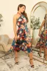 Printed Halterneck Satin Dress by Double Second sold by Goddiva