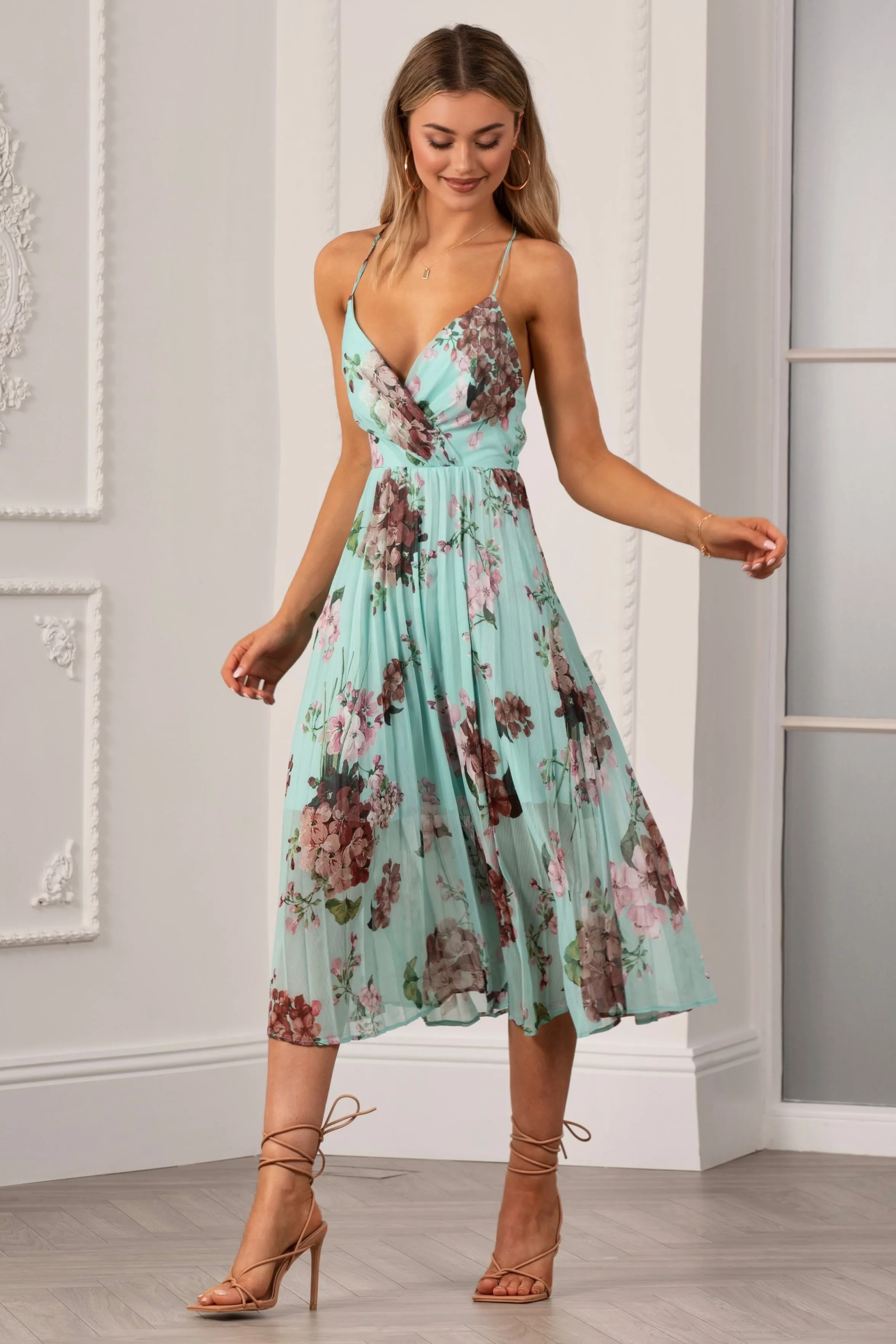 Floral Print Pleated Wrap Body Midi Dress by Urban Touch sold by Goddiva product image thumbnail 4