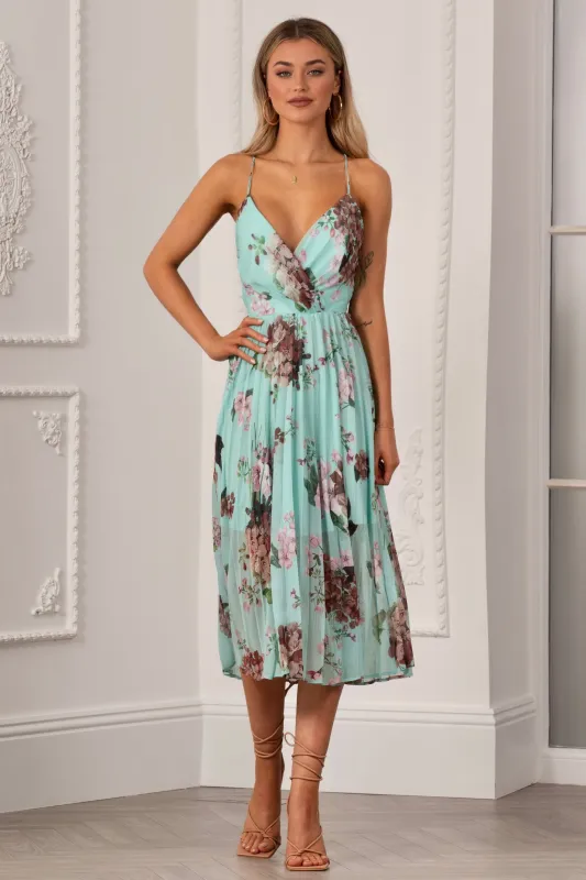 Floral Print Pleated Wrap Body Midi Dress by Urban Touch sold by Goddiva