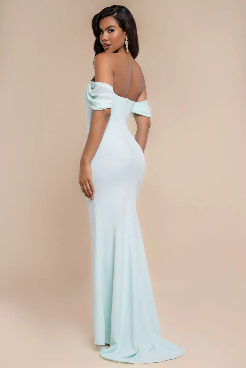 Off The Shoulder Draped Sleeve Maxi Dress With Diamante Neckline - Mint Green by Goddiva sold by Goddiva product image thumbnail 2