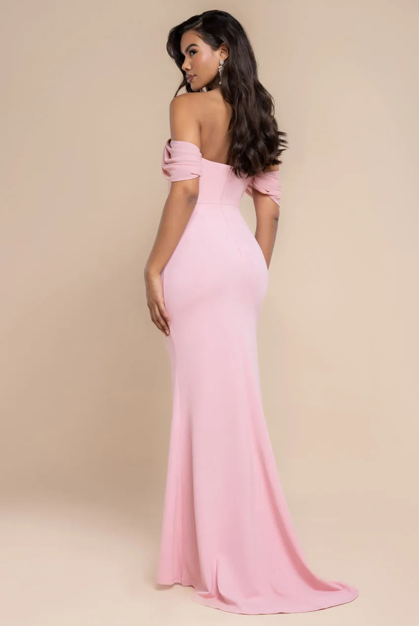 Off The Shoulder Draped Sleeve Maxi Dress With Diamante Neckline - Blush Pink by Goddiva sold by Goddiva product image thumbnail 2