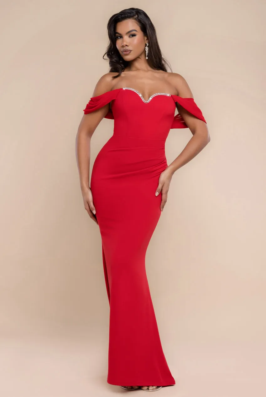 Off The Shoulder Draped Sleeve Maxi Dress With Diamante Neckline - Red by Goddiva sold by Goddiva product image thumbnail 2