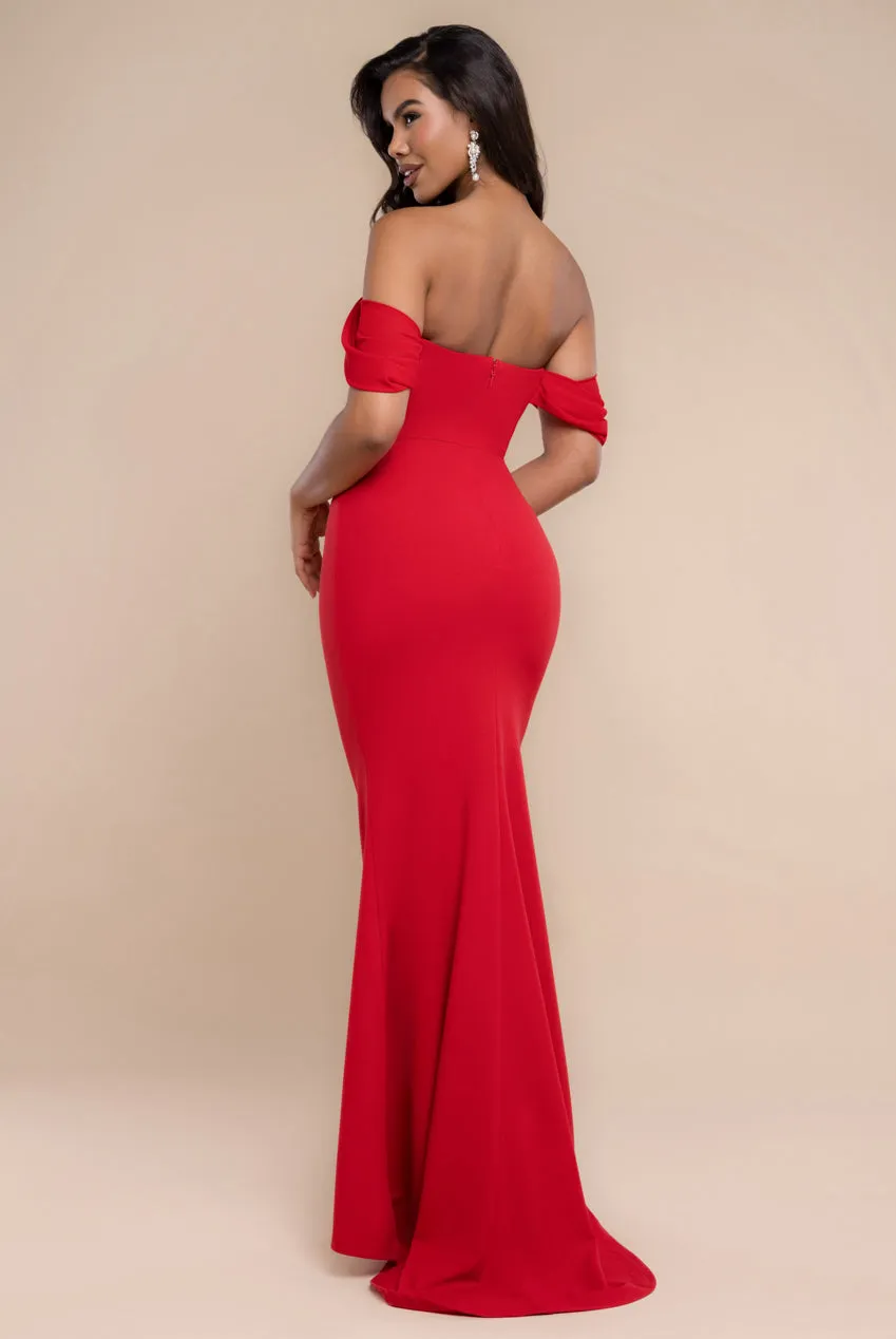 Off The Shoulder Draped Sleeve Maxi Dress With Diamante Neckline - Red by Goddiva sold by Goddiva product image thumbnail 3