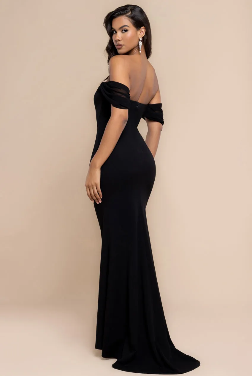 Off The Shoulder Draped Sleeve Maxi Dress With Diamante Neckline - Black by Goddiva sold by Goddiva product image thumbnail 2