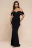 Off The Shoulder Draped Sleeve Maxi Dress With Diamante Neckline - Black by Goddiva sold by Goddiva