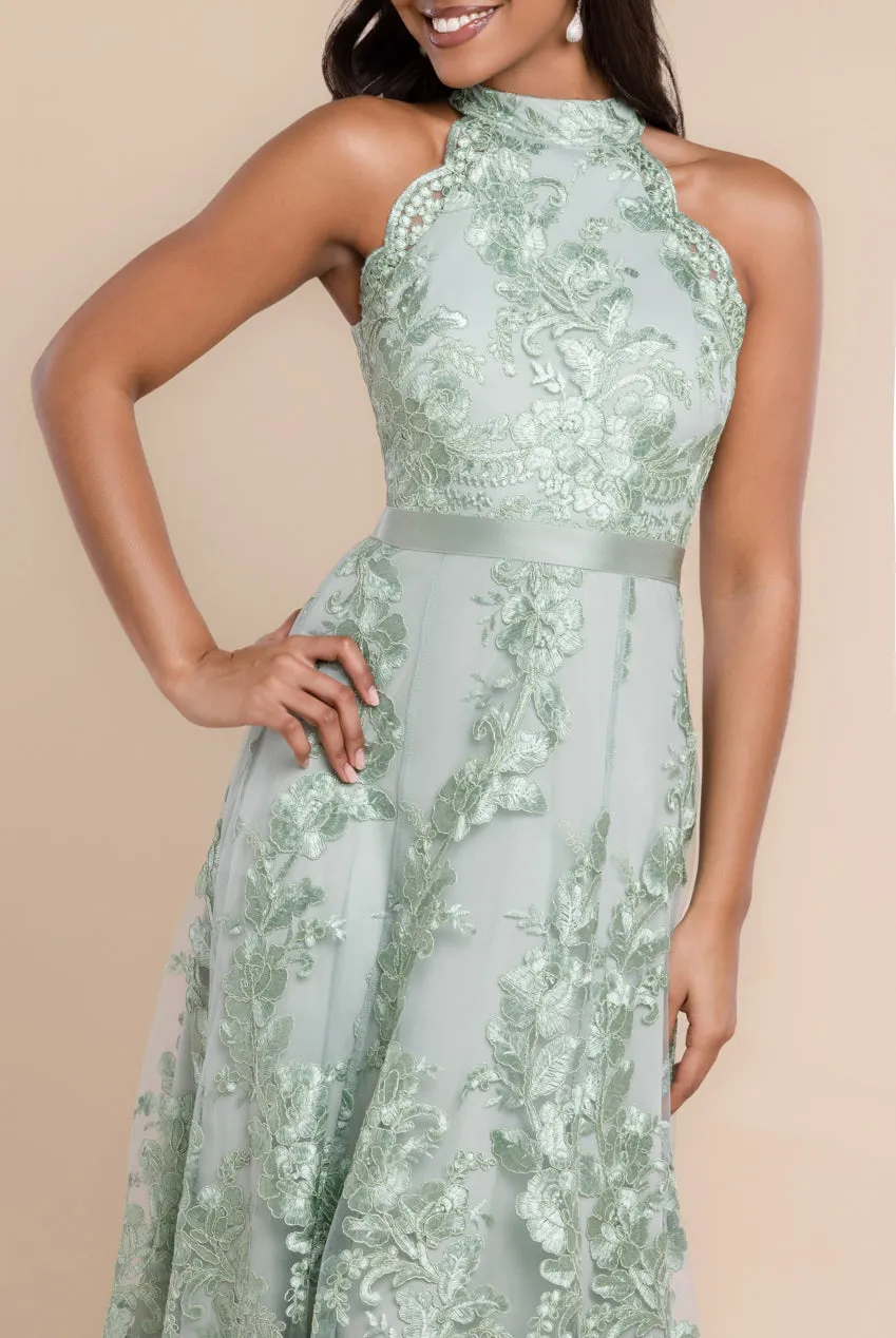 Halter Neck Lace High And Low Dress - Sage Green by Goddiva sold by Goddiva product image thumbnail 3