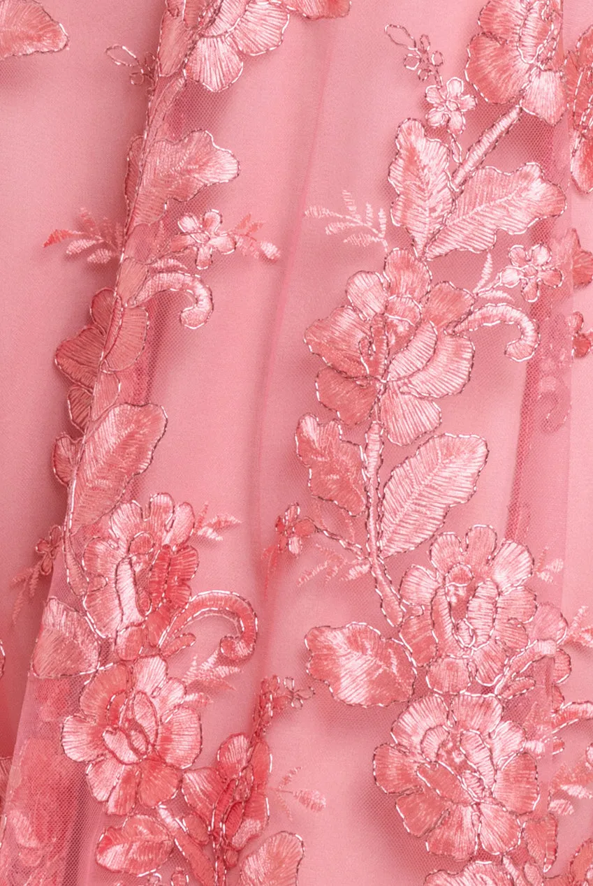 Halter Neck Lace High And Low Dress - Coral by Goddiva sold by Goddiva product image thumbnail 4