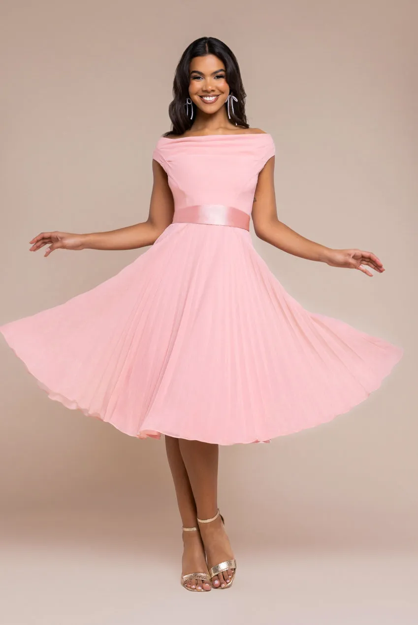 Cowl Neck Pleated A-Line Chiffon Midi Dress - Blush Pink by Goddiva sold by Goddiva product image thumbnail 2