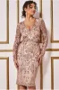 Full Sleeve Sequin Midi Dress - Champagne by Goddiva sold by Goddiva
