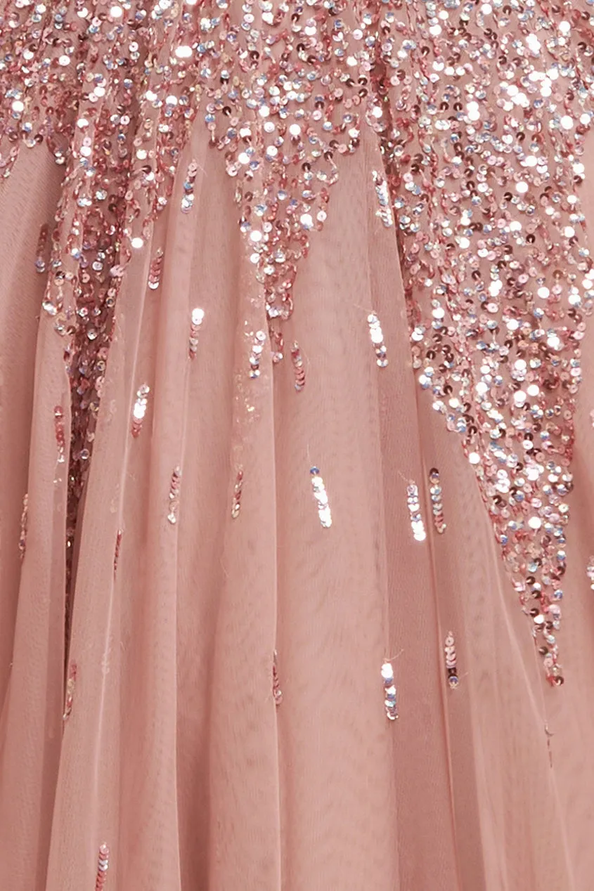 Sunray Hand Embellished Sequin A-Line Sleeveless Maxi Dress - Blush Pink by Goddiva sold by Goddiva product image thumbnail 4