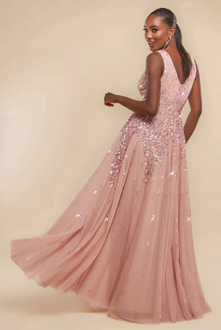 Sunray Hand Embellished Sequin A-Line Sleeveless Maxi Dress - Blush Pink by Goddiva sold by Goddiva product image thumbnail 2