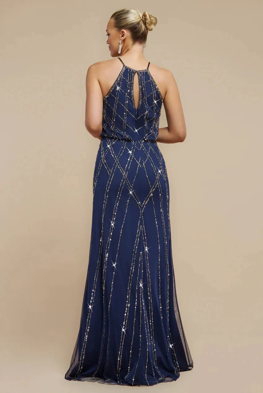 Racer Neck Sleeveless Hand Embellished Sequin Maxi Dress - Navy Blue by Goddiva sold by Goddiva product image thumbnail 2