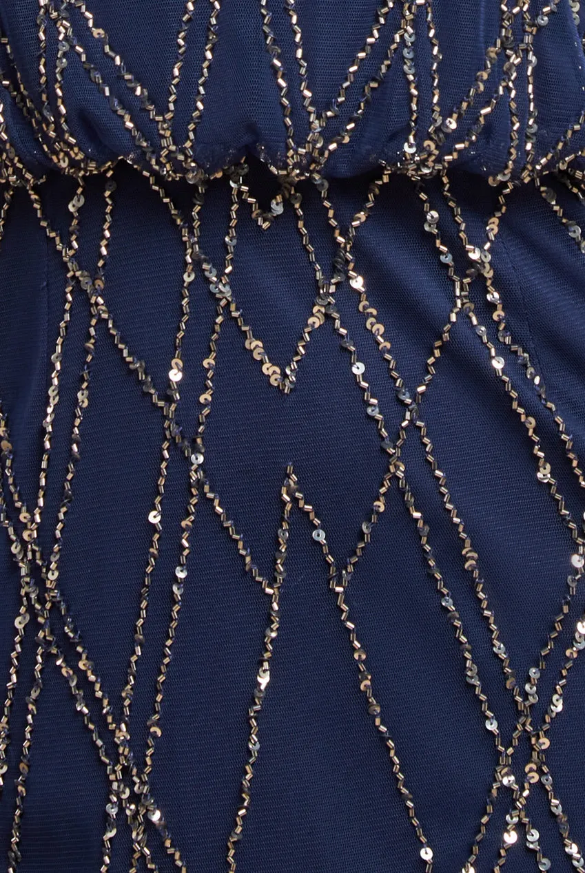 Racer Neck Sleeveless Hand Embellished Sequin Maxi Dress - Navy Blue by Goddiva sold by Goddiva product image thumbnail 4