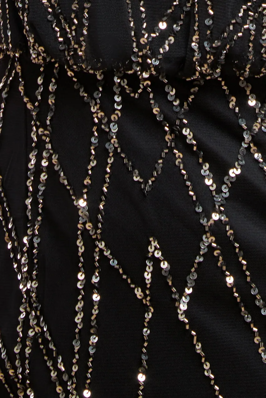 Racer Neck Sleeveless Hand Embellished Sequin Maxi Dress - Black by Goddiva sold by Goddiva product image thumbnail 4