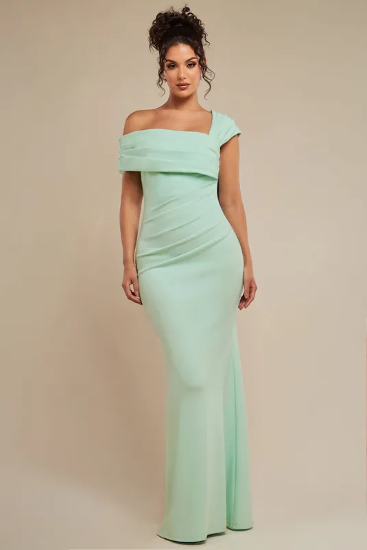 One Shoulder Scuba Crepe Evening Maxi Dress - Mint Green by Goddiva sold by Goddiva