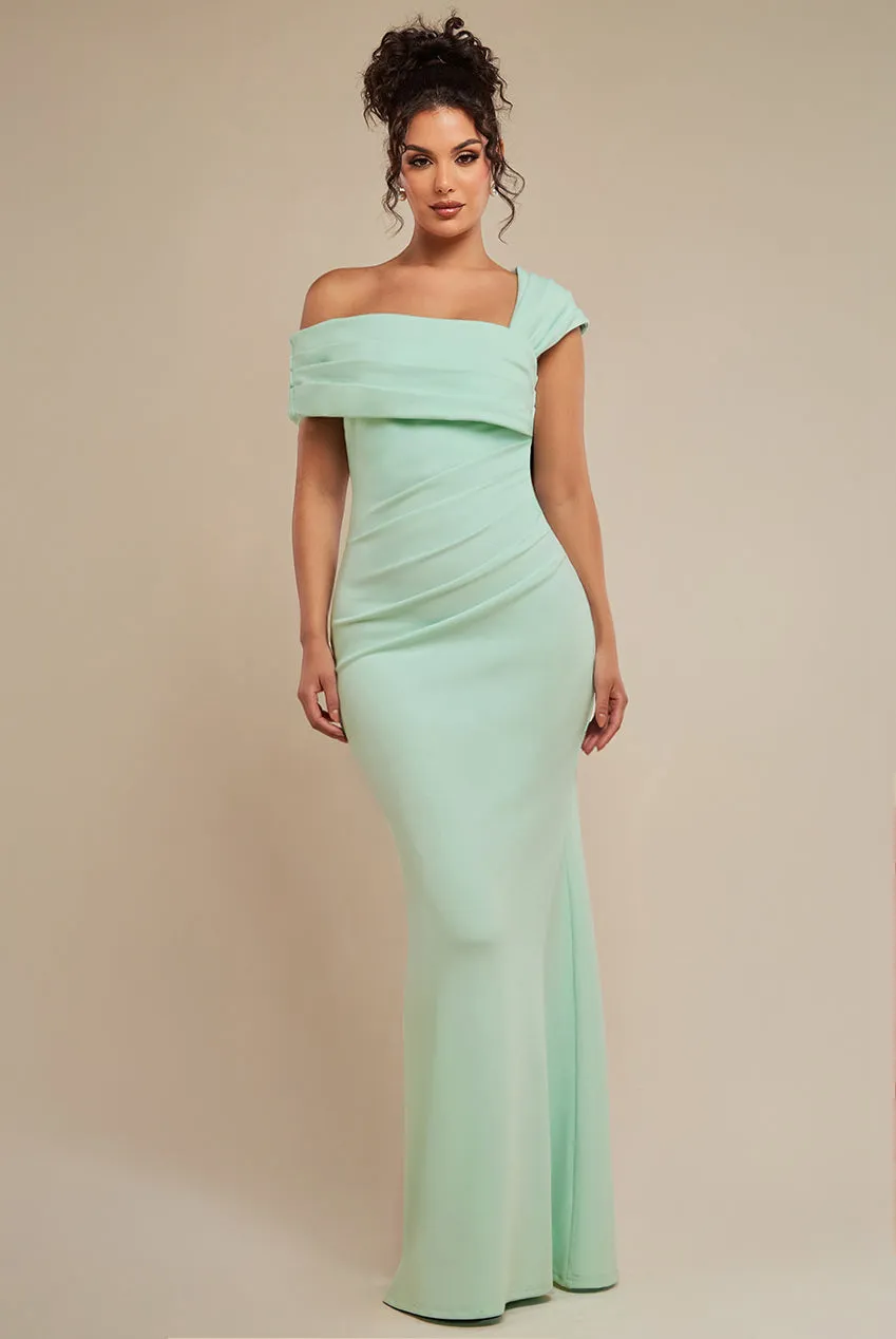One Shoulder Scuba Crepe Evening Maxi Dress - Mint Green by Goddiva sold by Goddiva