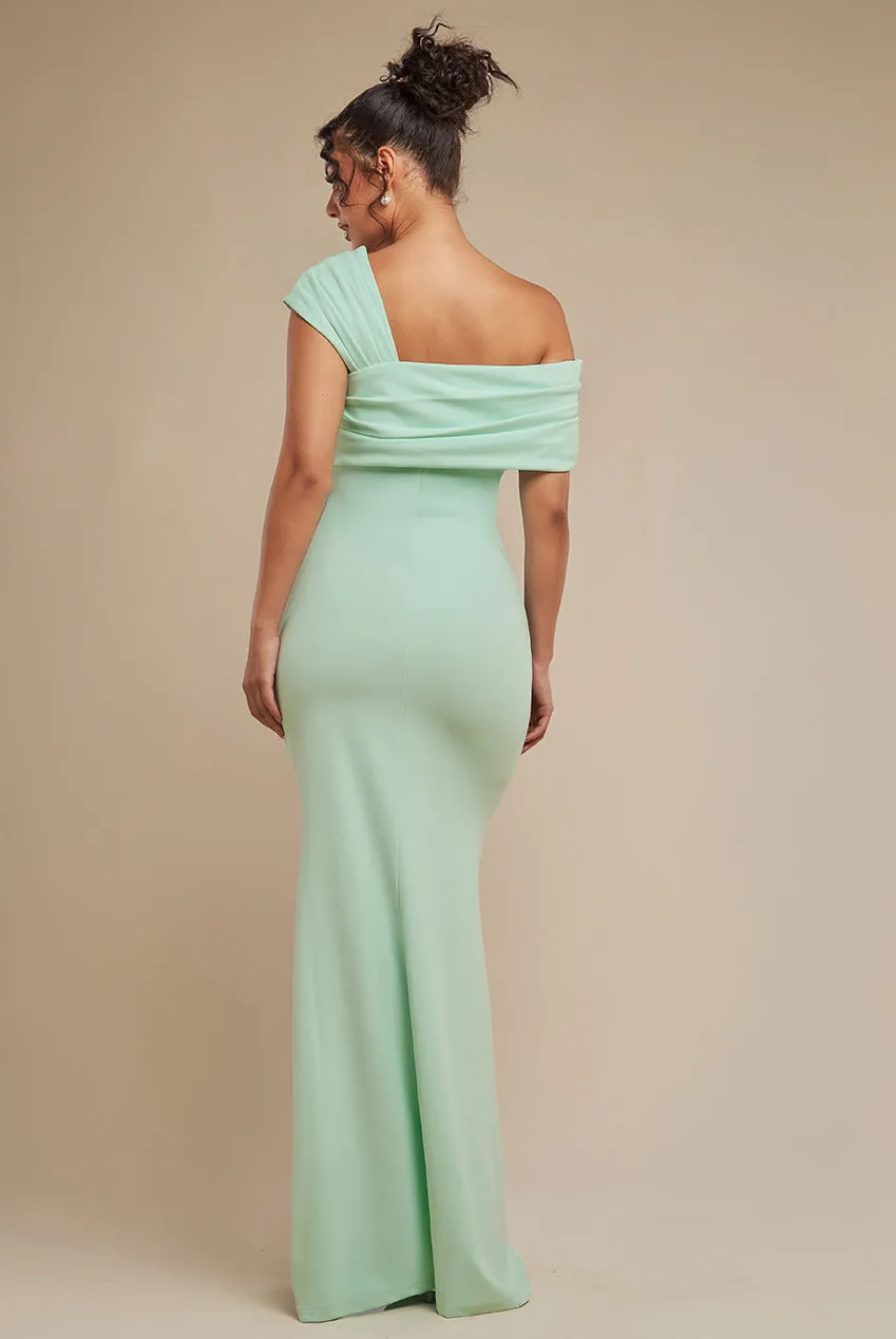 One Shoulder Scuba Crepe Evening Maxi Dress - Mint Green by Goddiva sold by Goddiva product image thumbnail 2