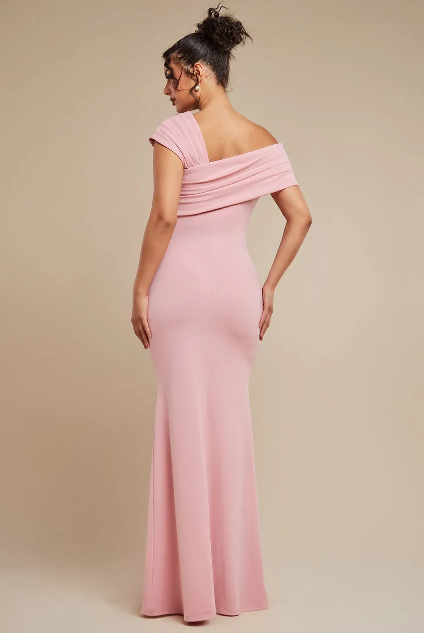 One Shoulder Scuba Crepe Evening Maxi Dress - Blush Pink by Goddiva sold by Goddiva product image thumbnail 2