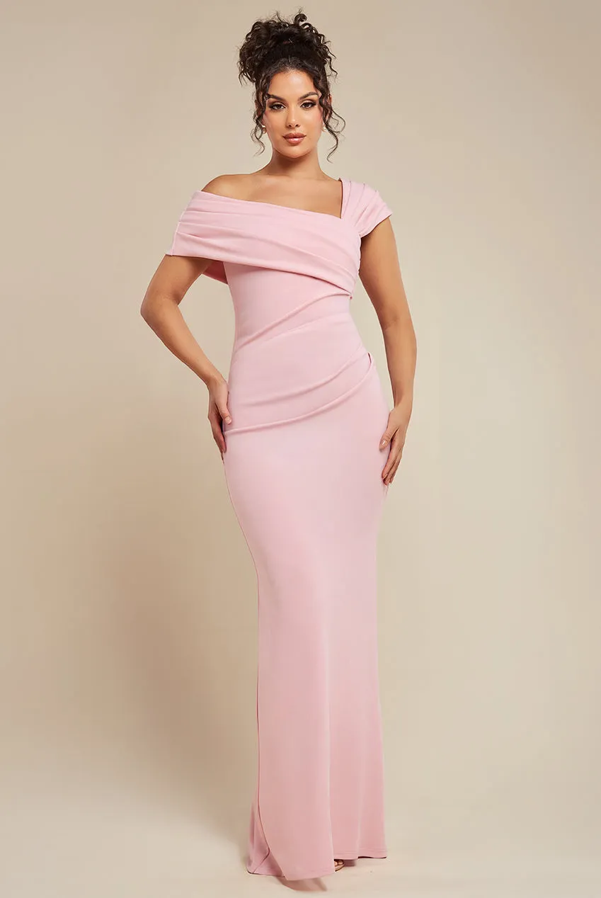 One Shoulder Scuba Crepe Evening Maxi Dress - Blush Pink by Goddiva sold by Goddiva