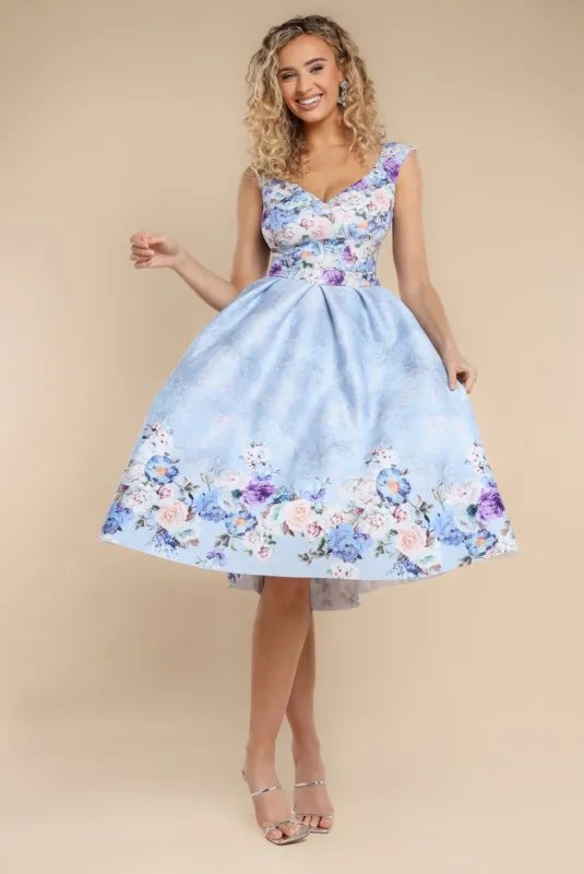 Sweetheart Floral Midi Dress - Powder Blue by Goddiva sold by Goddiva
