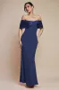 Twist Knot Satin & Scuba Bardot Maxi Dress - Navy Blue by Goddiva sold by Goddiva