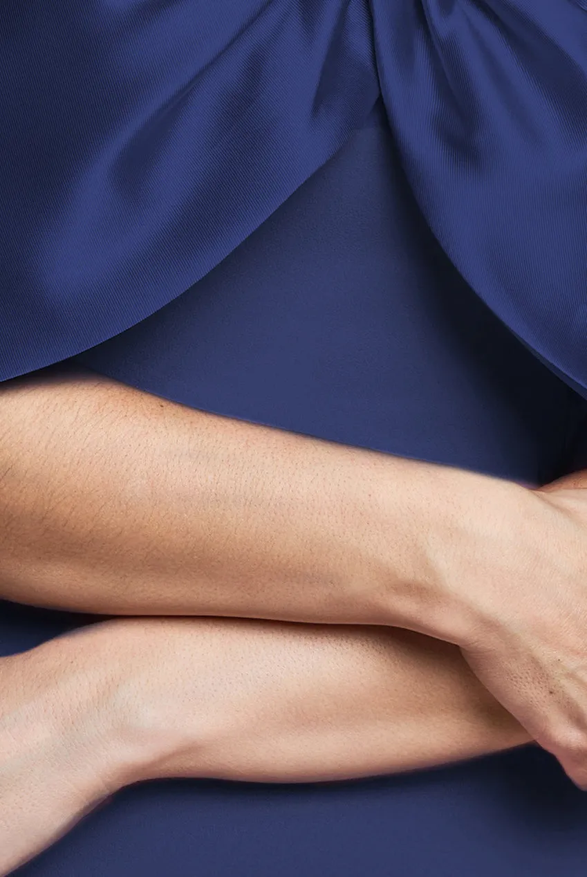 Twist Knot Satin & Scuba Bardot Maxi Dress - Navy Blue by Goddiva sold by Goddiva product image thumbnail 2