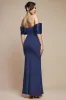 Twist Knot Satin & Scuba Bardot Maxi Dress - Navy Blue by Goddiva sold by Goddiva