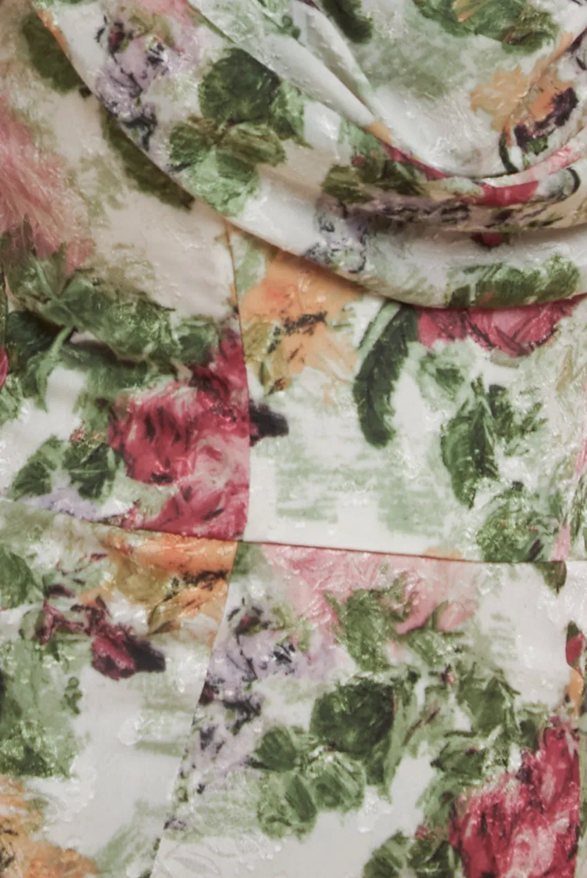 Cowl Neck Floral Print Jacquard Chiffon Maxi Dress - Cream by Goddiva sold by Goddiva product image thumbnail 4