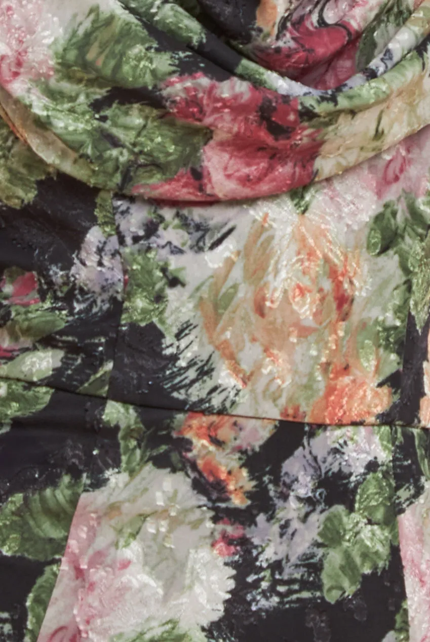 Cowl Neck Floral Print Jacquard Chiffon Maxi Dress - Black by Goddiva sold by Goddiva product image thumbnail 4