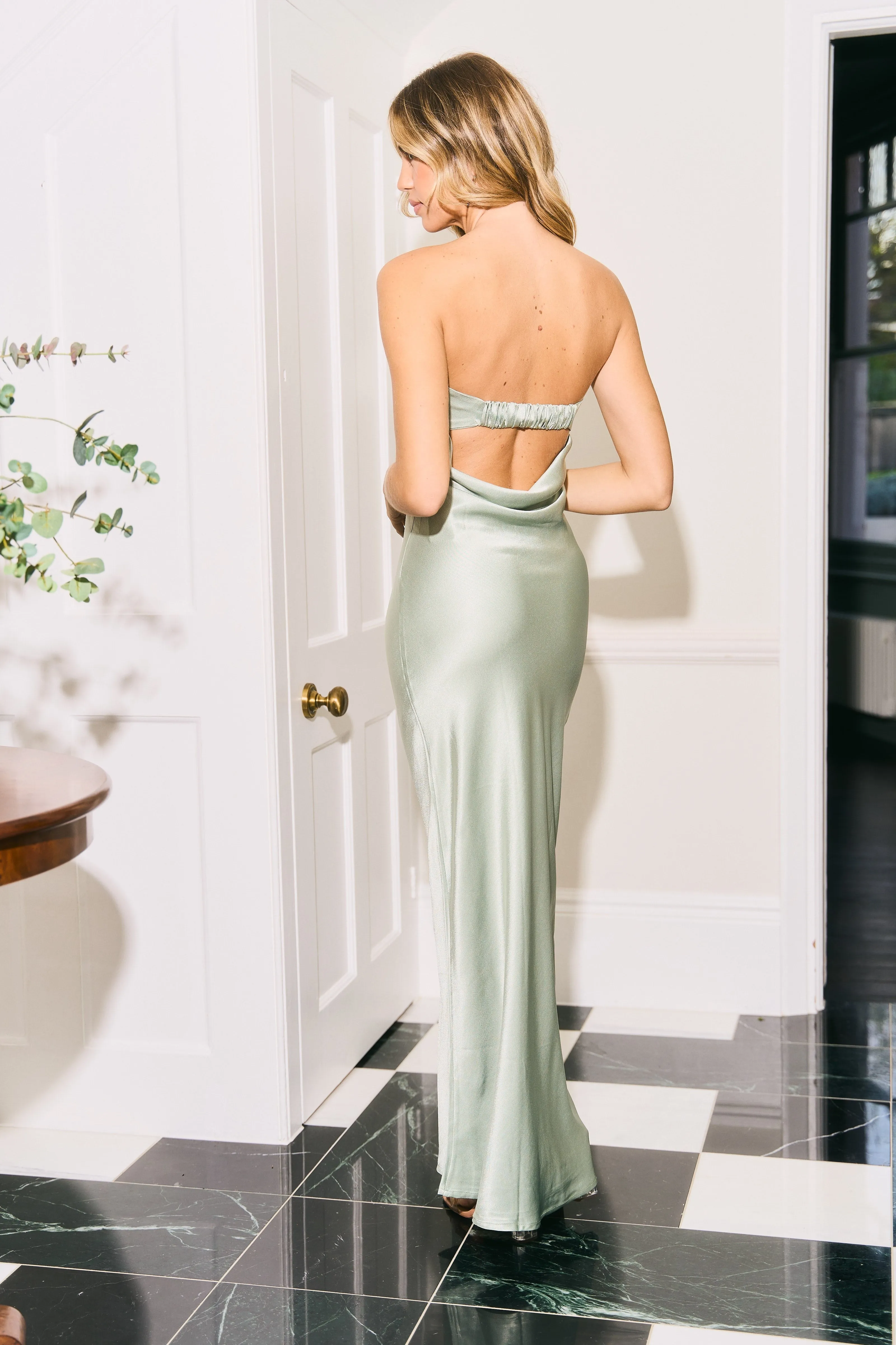 Strapless Folded Bust Satin Maxi Dress by Urban Touch sold by Goddiva product image thumbnail 5