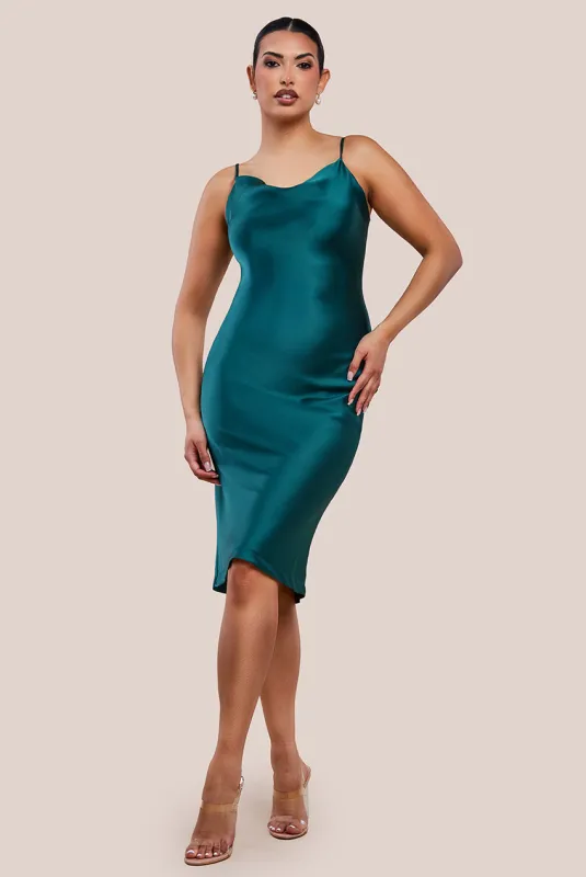 Cowl Neck Satin Slip Cami Midi Dress by Urban Touch sold by Goddiva