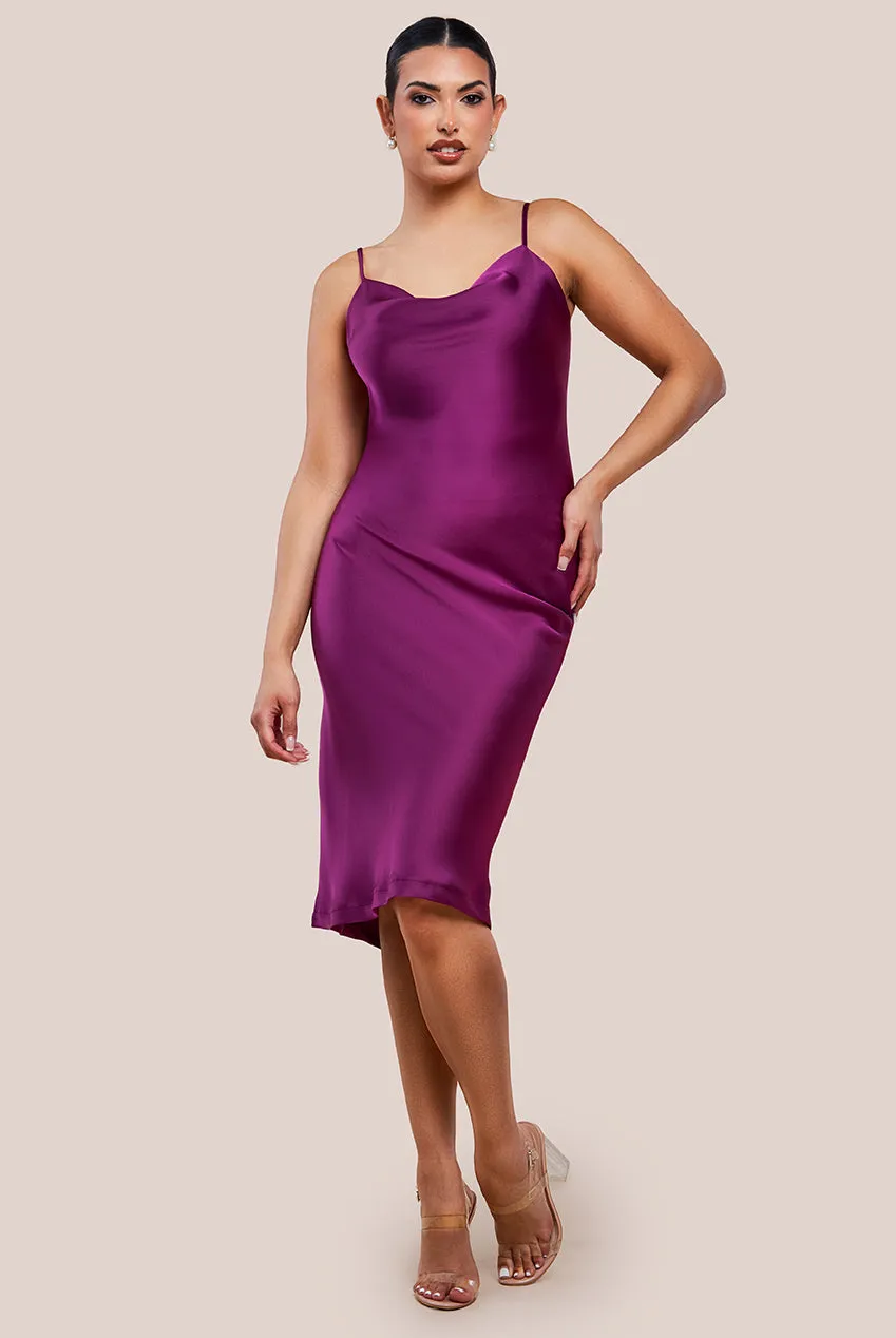 Cowl Neck Satin Slip Cami Midi Dress by Urban Touch sold by Goddiva