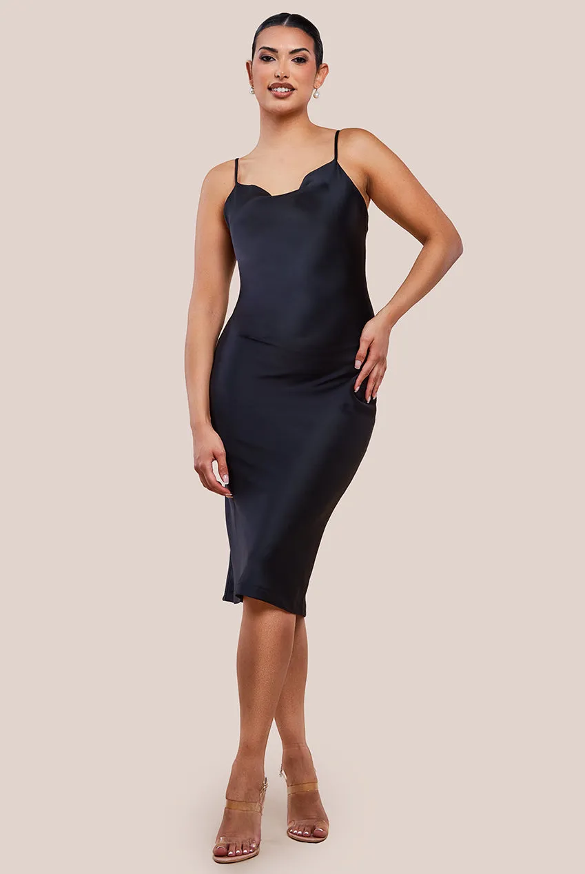Cowl Neck Satin Slip Cami Midi Dress by Urban Touch sold by Goddiva