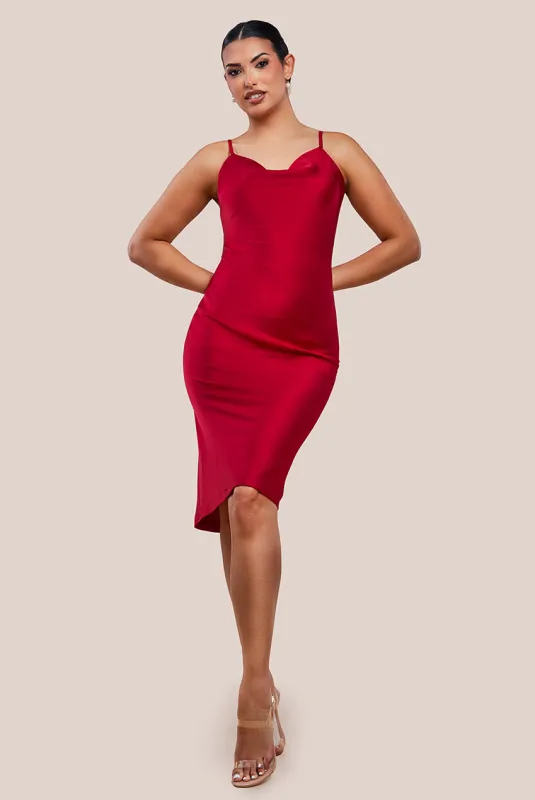 Cowl Neck Satin Slip Cami Midi Dress by Urban Touch sold by Goddiva