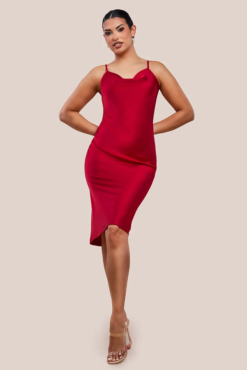 Cowl Neck Satin Slip Cami Midi Dress by Urban Touch sold by Goddiva