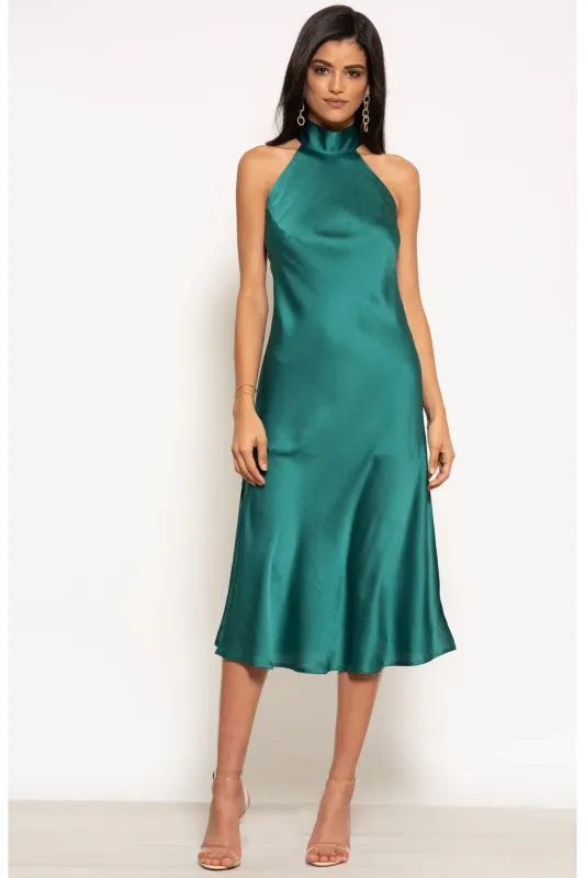 Halterneck Satin Midi Dress by Urban Touch sold by Goddiva