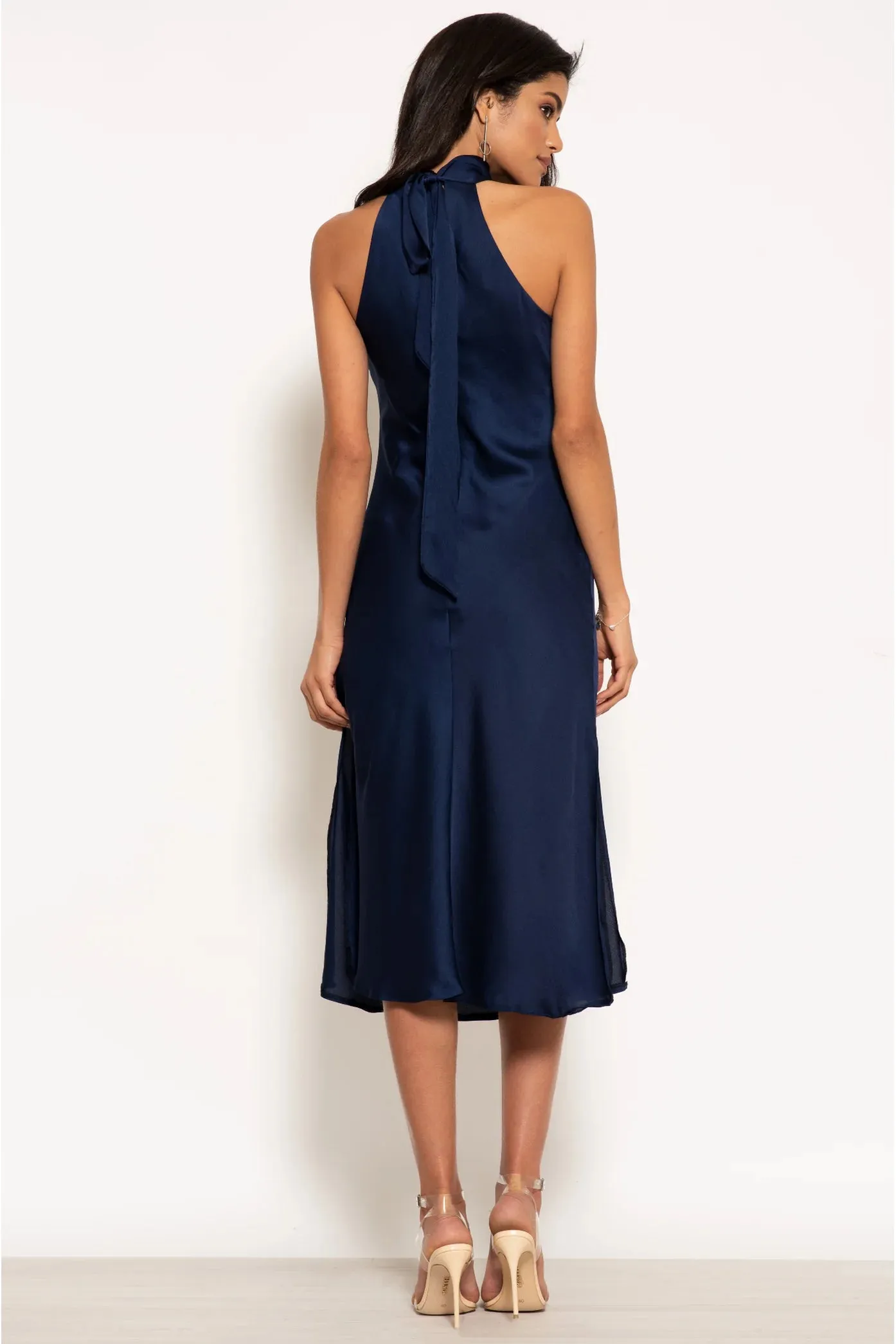 Halterneck Satin Midi Dress by Urban Touch sold by Goddiva product image thumbnail 3