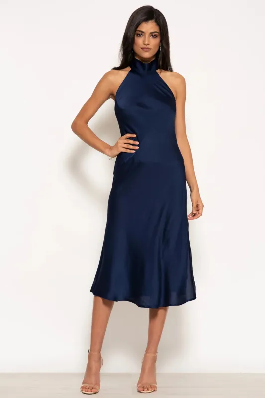 Halterneck Satin Midi Dress by Urban Touch sold by Goddiva